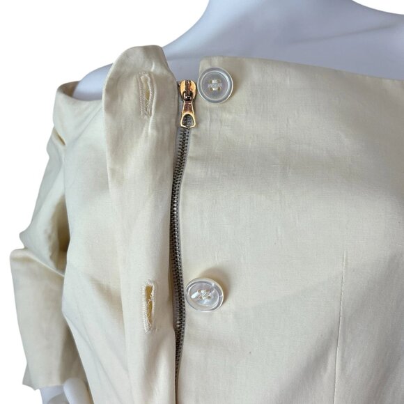 Gianfranco Ferre Italy Off Shoulder Fringe Buttoned Jacket Cream Size 46 US 10 - Picture 6 of 16